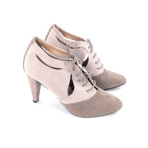 Avon Cushion Walk Vtg Taupe Tan Lace Up High Heels Almond Toe Shoes Size 9